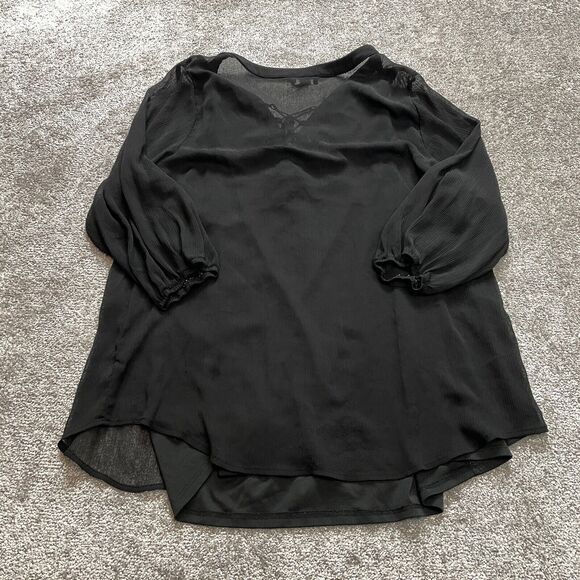 Alyx Blouse Shirt Womens 2X Black Long Sleeve Cross Lace V Neck Tank Top Lining - Picture 2 of 8